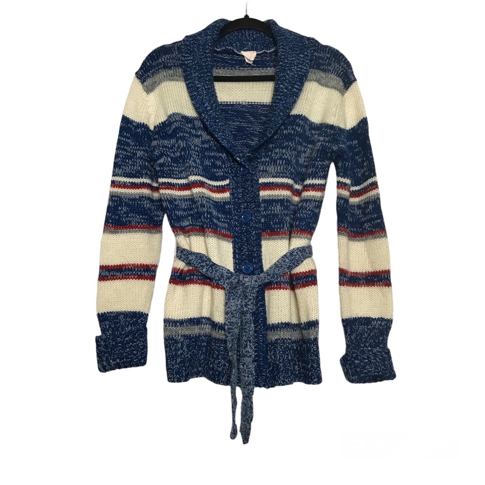 Vintage Catalina Womens Striped Wool Angora Button Up Shawl Sweater Cardigan L